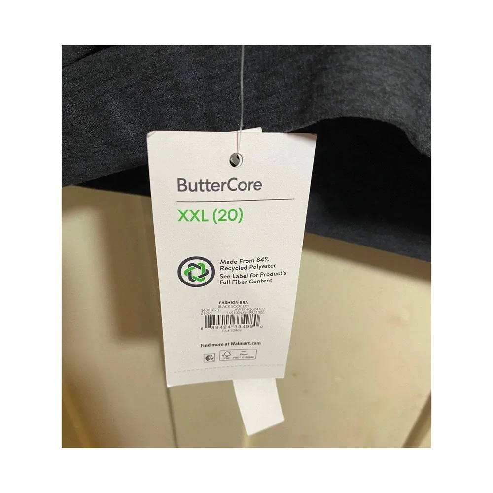Athletic Works ButterCore Sports Bra XXL 20 Black Soot Heather Twist Back New